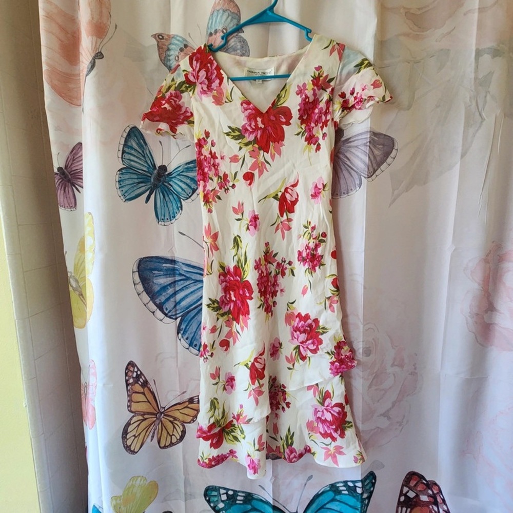 Donna Ricco Floral Midi Dress - Red and White